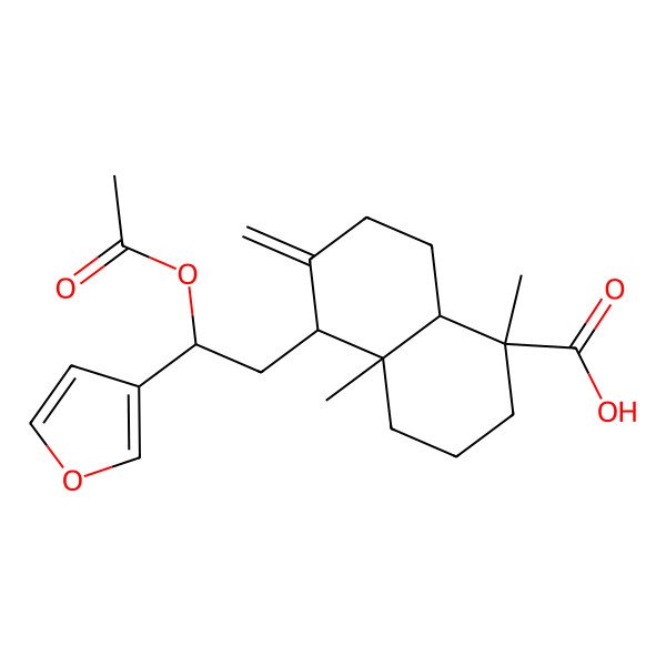 2D Structure of (1R,4aS,5R,8aS)-5-[(2R)-2-acetyloxy-2-(furan-3-yl)ethyl]-1,4a-dimethyl-6-methylidene-3,4,5,7,8,8a-hexahydro-2H-naphthalene-1-carboxylic acid