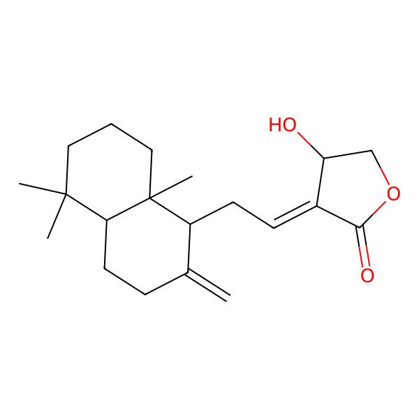 2D Structure of 3-[2-(5,5,8a-trimethyl-2-methylidene-3,4,4a,6,7,8-hexahydro-1H-naphthalen-1-yl)ethylidene]-4-hydroxyoxolan-2-one