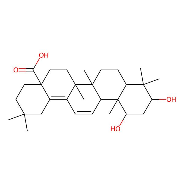 2D Structure of 10,12-Dihydroxy-2,2,6a,6b,9,9,12a-heptamethyl-1,3,4,5,6,6a,7,8,8a,10,11,12-dodecahydropicene-4a-carboxylic acid