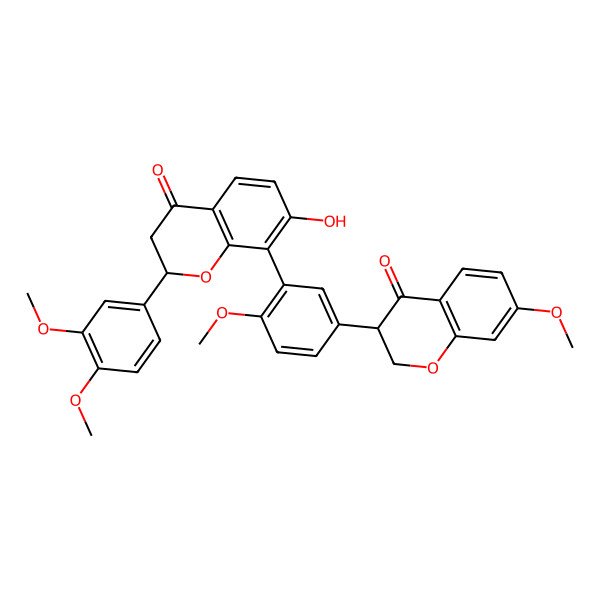 2D Structure of 2-(3,4-Dimethoxyphenyl)-7-hydroxy-8-[2-methoxy-5-(7-methoxy-4-oxo-2,3-dihydrochromen-3-yl)phenyl]-2,3-dihydrochromen-4-one