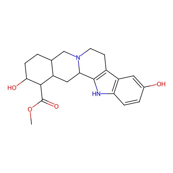 2D Structure of methyl (1S,15S,18R,19S,20R)-7,18-dihydroxy-1,3,11,12,14,15,16,17,18,19,20,21-dodecahydroyohimban-19-carboxylate