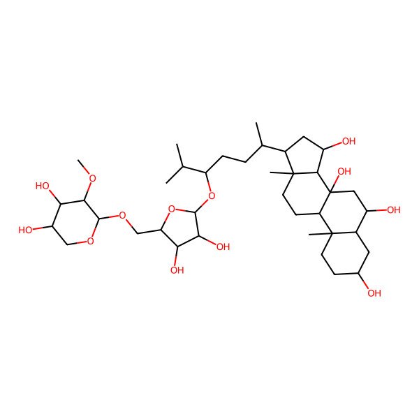 2D Structure of 17-[5-[5-[(4,5-Dihydroxy-3-methoxyoxan-2-yl)oxymethyl]-3,4-dihydroxyoxolan-2-yl]oxy-6-methylheptan-2-yl]-10,13-dimethyl-1,2,3,4,5,6,7,9,11,12,14,15,16,17-tetradecahydrocyclopenta[a]phenanthrene-3,6,8,15-tetrol