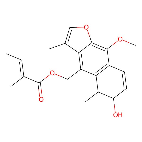 2D Structure of [(5R,6S)-6-hydroxy-9-methoxy-3,5-dimethyl-5,6-dihydrobenzo[f][1]benzofuran-4-yl]methyl (Z)-2-methylbut-2-enoate