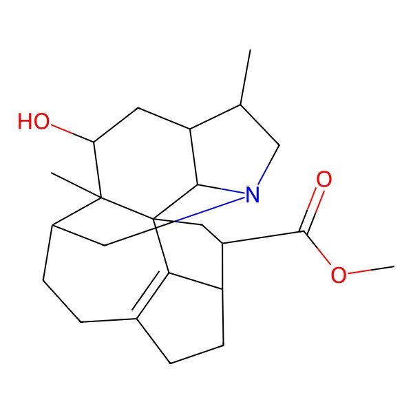 2D Structure of methyl (1R,3R,4R,10S,14S,15R,17S,18S,19S)-17-hydroxy-14,18-dimethyl-12-azahexacyclo[10.6.1.11,4.010,18.015,19.07,20]icos-7(20)-ene-3-carboxylate