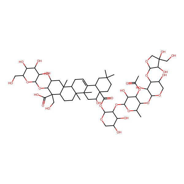 2D Structure of 8a-[3-[4-Acetyloxy-5-[4-[3,4-dihydroxy-4-(hydroxymethyl)oxolan-2-yl]oxy-3,5-dihydroxyoxan-2-yl]oxy-3-hydroxy-6-methyloxan-2-yl]oxy-4,5-dihydroxyoxan-2-yl]oxycarbonyl-2,8-dihydroxy-4-(hydroxymethyl)-6a,6b,11,11,14b-pentamethyl-3-[3,4,5-trihydroxy-6-(hydroxymethyl)oxan-2-yl]oxy-1,2,3,4a,5,6,7,8,9,10,12,12a,14,14a-tetradecahydropicene-4-carboxylic acid