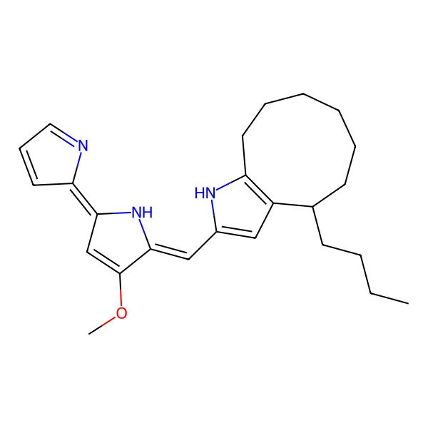 2D Structure of 4-butyl-2-[(Z)-[(5E)-3-methoxy-5-pyrrol-2-ylidenepyrrol-2-ylidene]methyl]-1,4,5,6,7,8,9,10-octahydrocyclonona[b]pyrrole