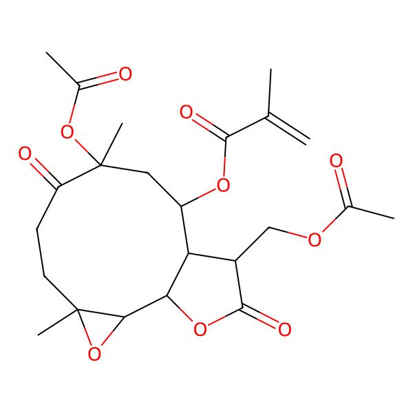 2D Structure of [8-Acetyloxy-12-(acetyloxymethyl)-4,8-dimethyl-7,13-dioxo-3,14-dioxatricyclo[9.3.0.02,4]tetradecan-10-yl] 2-methylprop-2-enoate