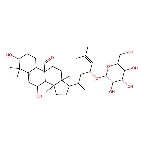 2D Structure of (3S,7S,8S,9R,10S,13R,14S,17R)-3,7-dihydroxy-4,4,13,14-tetramethyl-17-[(2R,4R)-6-methyl-4-[(2R,3R,4S,5S,6R)-3,4,5-trihydroxy-6-(hydroxymethyl)oxan-2-yl]oxyhept-5-en-2-yl]-2,3,7,8,10,11,12,15,16,17-decahydro-1H-cyclopenta[a]phenanthrene-9-carbaldehyde