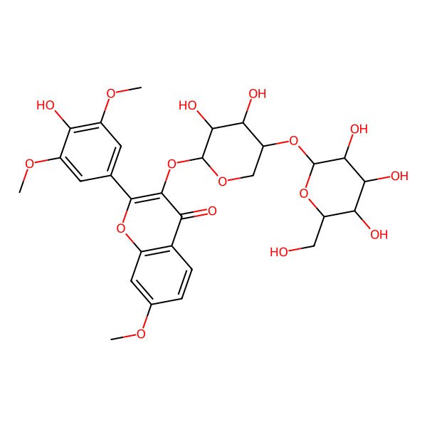 2D Structure of 3-[(2S,3S,4R,5S)-3,4-dihydroxy-5-[(2S,3R,4S,5R,6R)-3,4,5-trihydroxy-6-(hydroxymethyl)oxan-2-yl]oxyoxan-2-yl]oxy-2-(4-hydroxy-3,5-dimethoxyphenyl)-7-methoxychromen-4-one