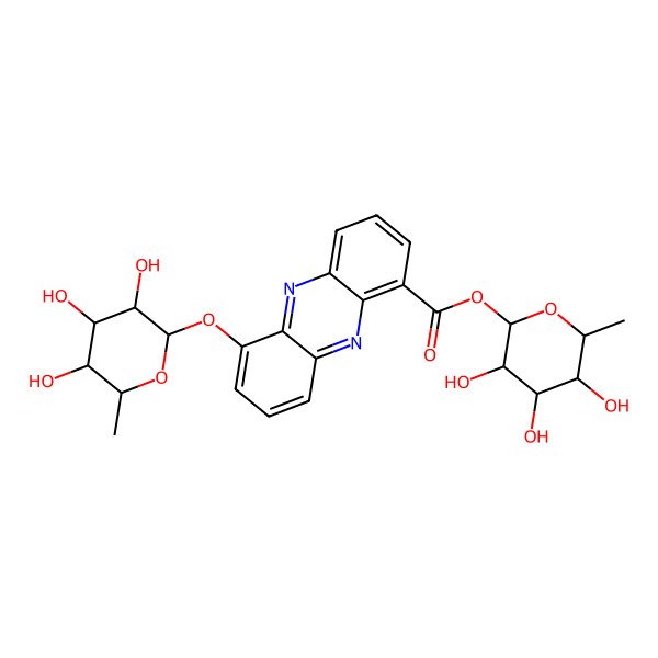 2D Structure of (3,4,5-Trihydroxy-6-methyloxan-2-yl) 6-(3,4,5-trihydroxy-6-methyloxan-2-yl)oxyphenazine-1-carboxylate