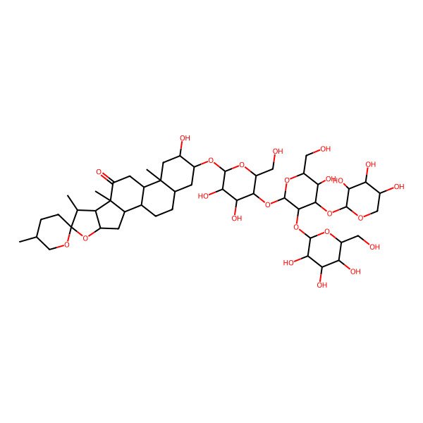 2D Structure of (1R,2S,4S,5'R,6R,7S,8R,9S,12S,13S,15R,16R,18S)-16-[(2R,3R,4R,5R,6R)-3,4-dihydroxy-5-[(2S,3R,4S,5R,6R)-5-hydroxy-6-(hydroxymethyl)-3-[(2S,3R,4S,5S,6R)-3,4,5-trihydroxy-6-(hydroxymethyl)oxan-2-yl]oxy-4-[(2S,3R,4S,5R)-3,4,5-trihydroxyoxan-2-yl]oxyoxan-2-yl]oxy-6-(hydroxymethyl)oxan-2-yl]oxy-15-hydroxy-5',7,9,13-tetramethylspiro[5-oxapentacyclo[10.8.0.02,9.04,8.013,18]icosane-6,2'-oxane]-10-one