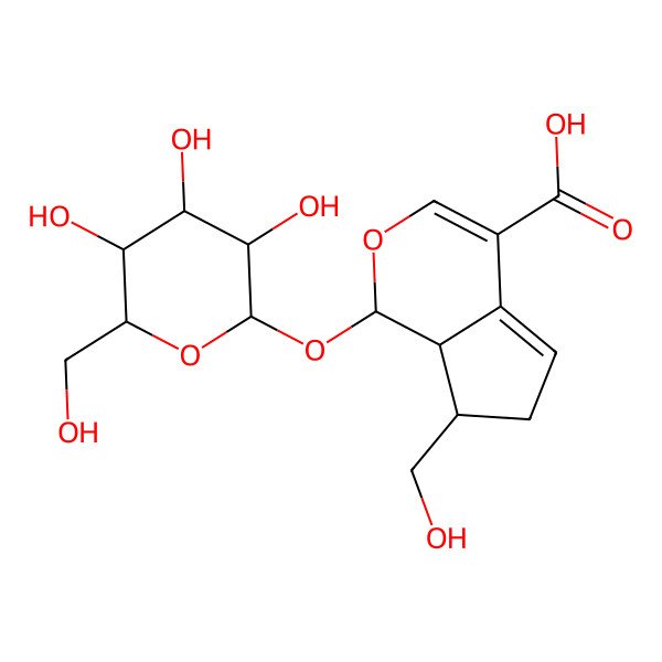 2D Structure of 7-(Hydroxymethyl)-1-[3,4,5-trihydroxy-6-(hydroxymethyl)oxan-2-yl]oxy-1,6,7,7a-tetrahydrocyclopenta[c]pyran-4-carboxylic acid