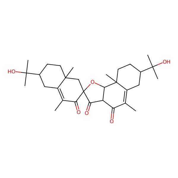 2D Structure of (2R,3aS,4'aR,7S,7'R,9aS,9bR)-7,7'-bis(2-hydroxypropan-2-yl)-1',4'a,5,9a-tetramethylspiro[3a,6,7,8,9,9b-hexahydrobenzo[g][1]benzofuran-2,3'-5,6,7,8-tetrahydro-4H-naphthalene]-2',3,4-trione