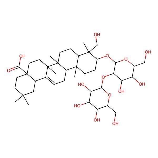 2D Structure of 10-[4,5-Dihydroxy-6-(hydroxymethyl)-3-[3,4,5-trihydroxy-6-(hydroxymethyl)oxan-2-yl]oxyoxan-2-yl]oxy-9-(hydroxymethyl)-2,2,6a,6b,9,12a-hexamethyl-1,3,4,5,6,6a,7,8,8a,10,11,12,13,14b-tetradecahydropicene-4a-carboxylic acid