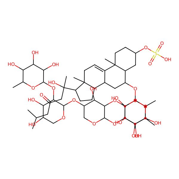 2D Structure of [(3S,5S,6S,8S,10S,13S,14S,17S)-6-[(2R,3R,4S,5R,6R)-4-[(2S,3R,4S,5R)-5-[(2S,3R,4S,5R)-4,5-dihydroxy-3-[(2S,3R,4S,5R,6R)-3,4,5-trihydroxy-6-methyloxan-2-yl]oxyoxan-2-yl]oxy-4-hydroxy-3-[(2S,3R,4S,5S,6R)-3,4,5-trihydroxy-6-methyloxan-2-yl]oxyoxan-2-yl]oxy-3,5-dihydroxy-6-methyloxan-2-yl]oxy-17-[(2S)-2-hydroxy-6-methyl-4-oxoheptan-2-yl]-10,13-dimethyl-2,3,4,5,6,7,8,12,14,15,16,17-dodecahydro-1H-cyclopenta[a]phenanthren-3-yl] hydrogen sulfate