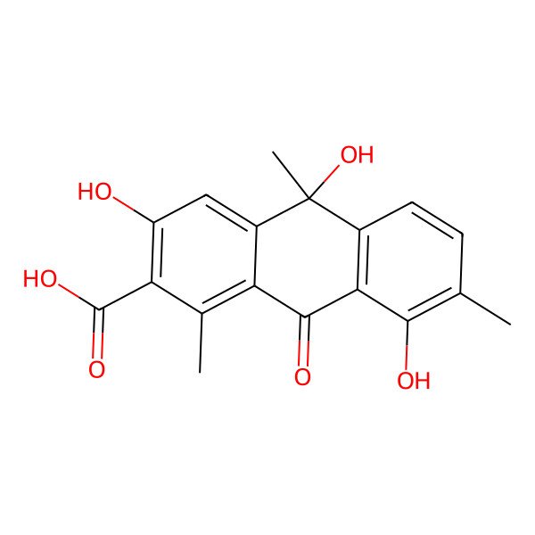 2D Structure of 9,10-Dihydro-3,8,10-trihydroxy-1,7,10-trimethyl-9-oxo-2-anthracenecarboxylic acid