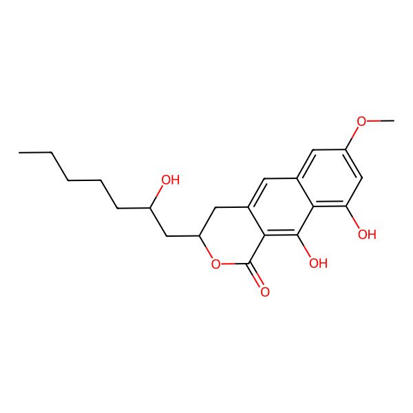 2D Structure of 9,10-Dihydroxy-3-(2-hydroxyheptyl)-7-methoxy-3,4-dihydrobenzo[g]isochromen-1-one