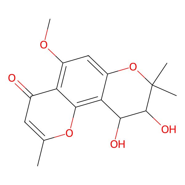 2D Structure of 9,10-Dihydroxy-5-methoxy-2,8,8-trimethyl-9,10-dihydropyrano[2,3-h]chromen-4-one