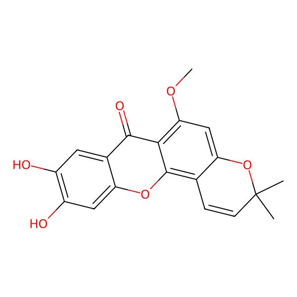 2D Structure of 9,10-Dihydroxy-6-methoxy-3,3-dimethylpyrano[2,3-c]xanthen-7-one