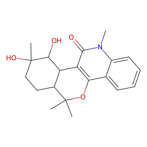 2D Structure of 9,10-dihydroxy-6,6,9,12-tetramethyl-7,8,10,10a-tetrahydro-6aH-isochromeno[4,3-c]quinolin-11-one