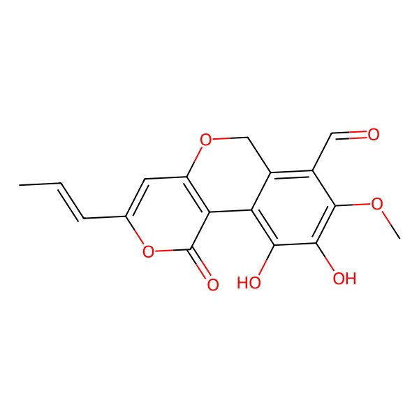 2D Structure of 9,10-dihydroxy-8-methoxy-1-oxo-3-prop-1-enyl-6H-pyrano[4,3-c]isochromene-7-carbaldehyde