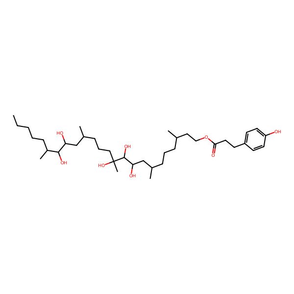 2D Structure of (9,10,11,17,18-Pentahydroxy-3,7,11,15,19-pentamethyltetracosyl) 3-(4-hydroxyphenyl)propanoate