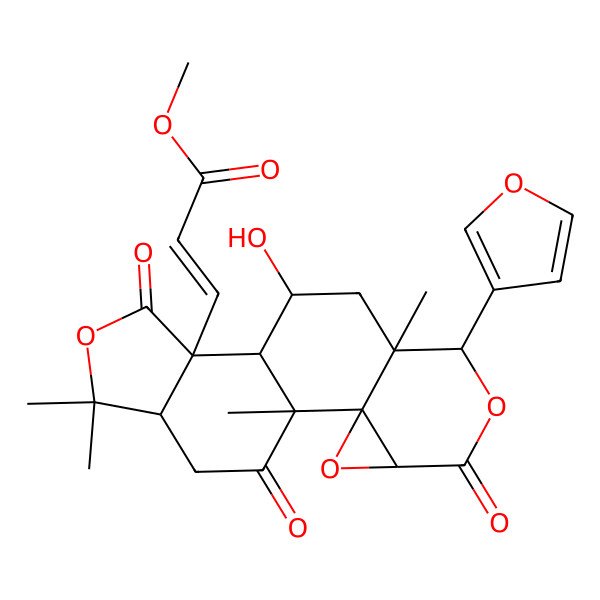 2D Structure of Methyl 3-[7-(furan-3-yl)-10-hydroxy-1,8,15,15-tetramethyl-5,13,18-trioxo-3,6,14-trioxapentacyclo[9.7.0.02,4.02,8.012,16]octadecan-12-yl]prop-2-enoate