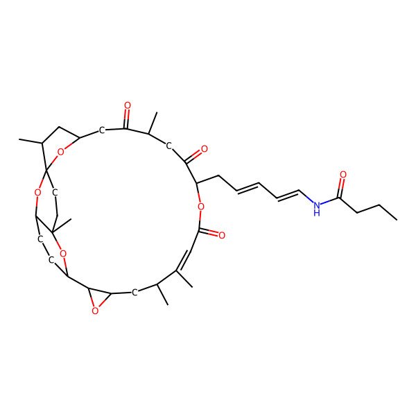 2D Structure of N-[(1Z,3E)-5-[(1R,2S,4R,7S,10S,13Z,15R,17R,19R,20S,23R,24S)-2,7,14,15,24-pentamethyl-6,9,12-trioxo-11,18,27,28,29-pentaoxapentacyclo[21.3.1.11,4.120,24.017,19]nonacos-13-en-10-yl]penta-1,3-dienyl]butanamide