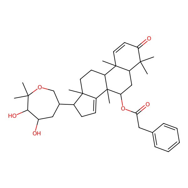 2D Structure of [(5R,7R,8R,9R,10R,13S,17S)-17-[(3S,5R,6S)-5,6-dihydroxy-7,7-dimethyloxepan-3-yl]-4,4,8,10,13-pentamethyl-3-oxo-5,6,7,9,11,12,16,17-octahydrocyclopenta[a]phenanthren-7-yl] 2-phenylacetate