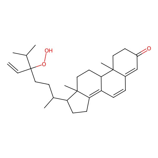2D Structure of 17-(5-Hydroperoxy-5-propan-2-ylhept-6-en-2-yl)-10,13-dimethyl-1,2,9,11,12,15,16,17-octahydrocyclopenta[a]phenanthren-3-one