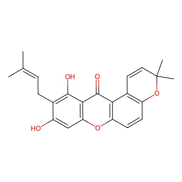 2D Structure of 9,11-Dihydroxy-3,3-dimethyl-10-(3-methyl-but-2-enyl)-3H-pyrano(3,2-a)xanthen-12-one