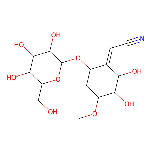 2D Structure of (2E)-2-[(2S,3R,4S,6R)-2,3-dihydroxy-4-methoxy-6-[(2R,3R,4S,5S,6R)-3,4,5-trihydroxy-6-(hydroxymethyl)oxan-2-yl]oxycyclohexylidene]acetonitrile