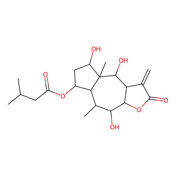 2D Structure of (4,8,9-trihydroxy-5,8a-dimethyl-1-methylidene-2-oxo-4,5,5a,6,7,8,9,9a-octahydro-3aH-azuleno[6,5-b]furan-6-yl) 3-methylbutanoate