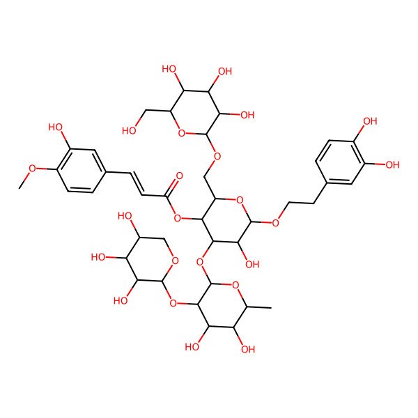 2D Structure of [(2R,3R,4R,5R,6R)-4-[(2S,3R,4R,5R,6S)-4,5-dihydroxy-6-methyl-3-[(2S,3R,4S,5S)-3,4,5-trihydroxyoxan-2-yl]oxyoxan-2-yl]oxy-6-[2-(3,4-dihydroxyphenyl)ethoxy]-5-hydroxy-2-[[(2R,3R,4S,5S,6R)-3,4,5-trihydroxy-6-(hydroxymethyl)oxan-2-yl]oxymethyl]oxan-3-yl] (E)-3-(3-hydroxy-4-methoxyphenyl)prop-2-enoate