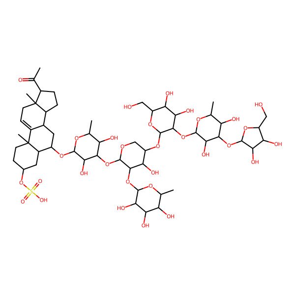 2D Structure of [(3S,5S,6S,8S,10S,13S,14S,17S)-17-acetyl-6-[(2R,3R,4S,5R,6R)-4-[(2S,3R,4S,5R)-5-[(2S,3R,4S,5R,6R)-3-[(2S,3R,4S,5S,6R)-4-[(2S,3R,4R,5S)-3,4-dihydroxy-5-(hydroxymethyl)oxolan-2-yl]oxy-3,5-dihydroxy-6-methyloxan-2-yl]oxy-4,5-dihydroxy-6-(hydroxymethyl)oxan-2-yl]oxy-4-hydroxy-3-[(2S,3R,4S,5S,6R)-3,4,5-trihydroxy-6-methyloxan-2-yl]oxyoxan-2-yl]oxy-3,5-dihydroxy-6-methyloxan-2-yl]oxy-10,13-dimethyl-2,3,4,5,6,7,8,12,14,15,16,17-dodecahydro-1H-cyclopenta[a]phenanthren-3-yl] hydrogen sulfate