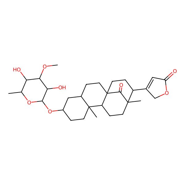 2D Structure of 3beta-[(6-Deoxy-3-O-methyl-beta-D-galactopyranosyl)oxy]-14-oxo-8,15-cyclo-14,15-seco-5beta-card-20(22)-enolide
