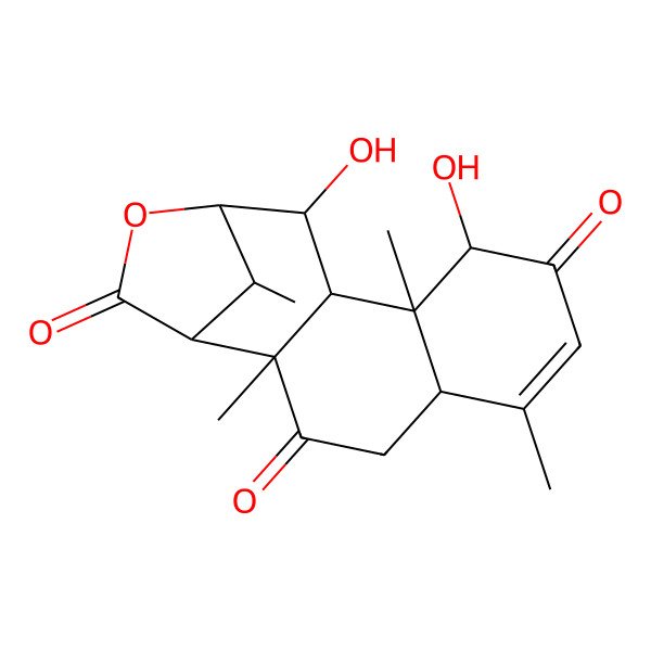 2D Structure of 9,12-Dihydroxy-2,6,10,16-tetramethyl-14-oxatetracyclo[11.2.1.02,11.05,10]hexadec-6-ene-3,8,15-trione