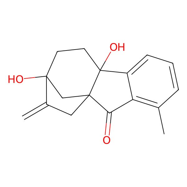 2D Structure of 9,12-Dihydroxy-4-methyl-13-methylidenetetracyclo[10.2.1.01,9.03,8]pentadeca-3,5,7-trien-2-one