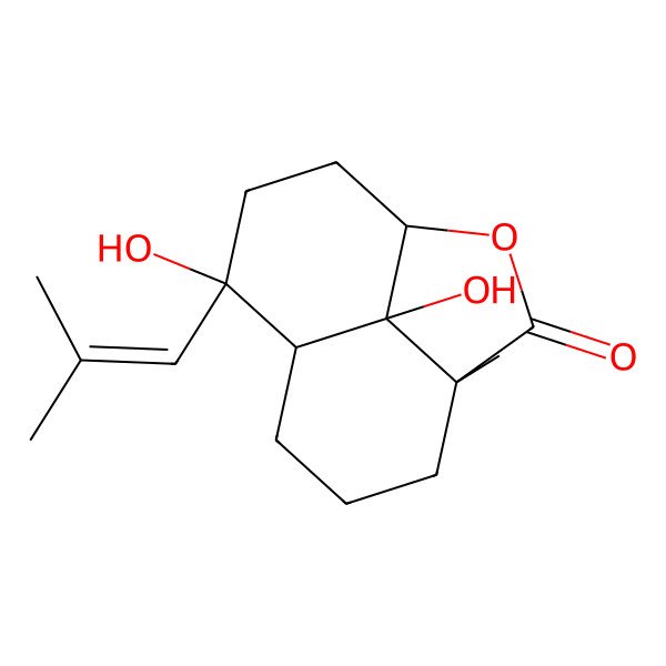 2D Structure of 9,12-Dihydroxy-4-methyl-9-(2-methylprop-1-enyl)-2-oxatricyclo[6.3.1.04,12]dodecan-3-one