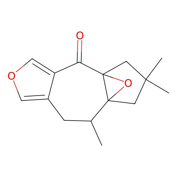 2D Structure of 9,12,12-Trimethyl-5,14-dioxatetracyclo[8.3.1.01,10.03,7]tetradeca-3,6-dien-2-one
