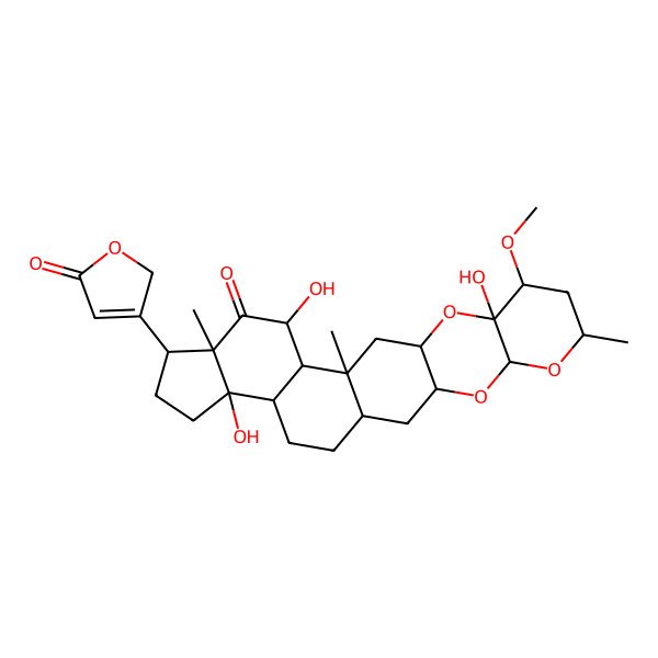2D Structure of 10,16,22-trihydroxy-9-methoxy-7,14,18-trimethyl-19-(5-oxo-2H-furan-3-yl)-4,6,11-trioxahexacyclo[12.11.0.03,12.05,10.015,23.018,22]pentacosan-17-one