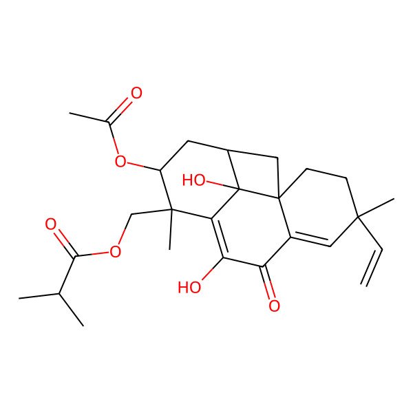 2D Structure of (11-Acetyloxy-4-ethenyl-8,15-dihydroxy-4,10-dimethyl-7-oxo-10-tetracyclo[7.5.1.01,6.013,15]pentadeca-5,8-dienyl)methyl 2-methylpropanoate