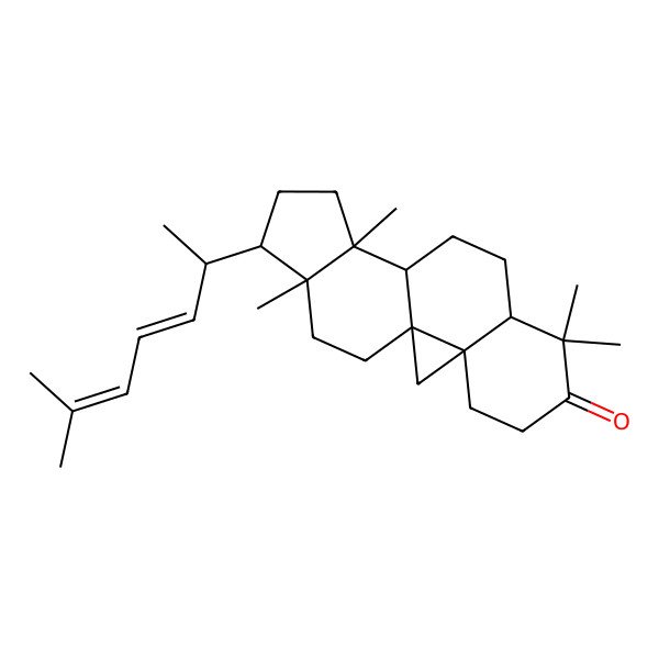 2D Structure of (1S,3R,8S,11S,12S,15R,16R)-7,7,12,16-tetramethyl-15-[(2R,3Z)-6-methylhepta-3,5-dien-2-yl]pentacyclo[9.7.0.01,3.03,8.012,16]octadecan-6-one