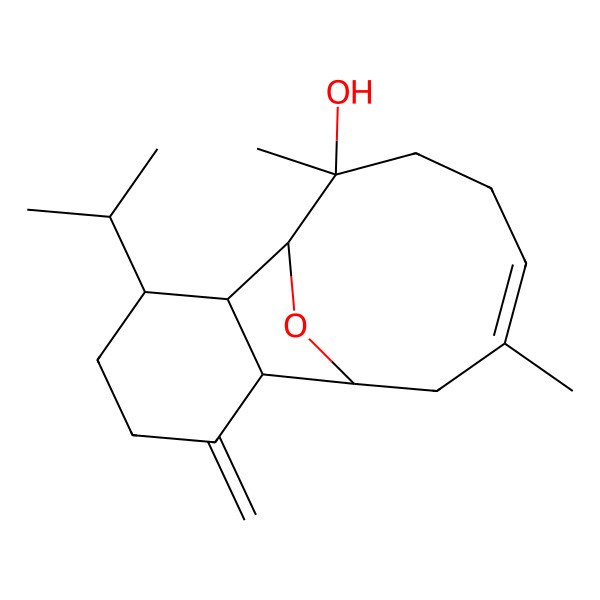 2D Structure of 9,13-Dimethyl-3-methylidene-6-propan-2-yl-15-oxatricyclo[6.6.1.02,7]pentadec-12-en-9-ol