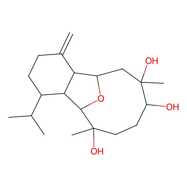 2D Structure of 9,13-Dimethyl-3-methylidene-6-propan-2-yl-15-oxatricyclo[6.6.1.02,7]pentadecane-9,12,13-triol