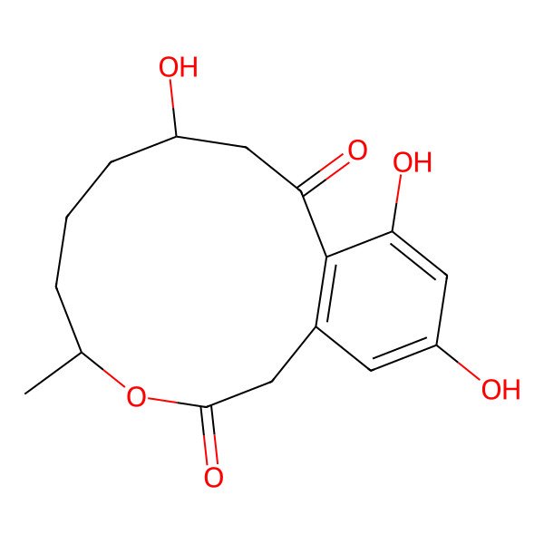 2D Structure of 9,13,15-Trihydroxy-5-methyl-4-oxabicyclo[10.4.0]hexadeca-1(12),13,15-triene-3,11-dione