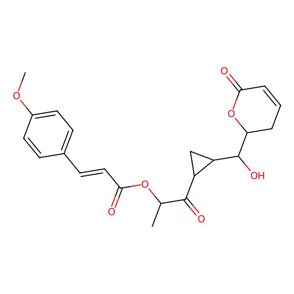 2D Structure of [1-[2-[Hydroxy-(6-oxo-2,3-dihydropyran-2-yl)methyl]cyclopropyl]-1-oxopropan-2-yl] 3-(4-methoxyphenyl)prop-2-enoate