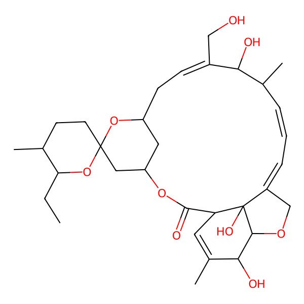2D Structure of (1S,4R,5'R,6S,6'S,8S,10E,12S,13R,14E,16E,20R,21S,24R)-6'-ethyl-12,21,24-trihydroxy-11-(hydroxymethyl)-5',13,22-trimethylspiro[3,7,19-trioxatetracyclo[15.6.1.14,8.020,24]pentacosa-10,14,16,22-tetraene-6,2'-oxane]-2-one