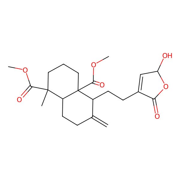 2D Structure of dimethyl (1S,4aS,5S,8aS)-5-[2-[(2S)-2-hydroxy-5-oxo-2H-furan-4-yl]ethyl]-1-methyl-6-methylidene-3,4,5,7,8,8a-hexahydro-2H-naphthalene-1,4a-dicarboxylate