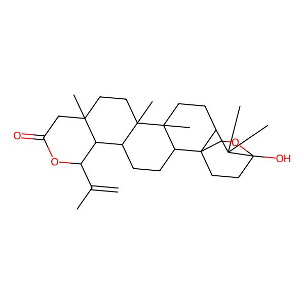 2D Structure of 20-Hydroxy-11,14,15,19,19-pentamethyl-7-prop-1-en-2-yl-8,21-dioxahexacyclo[18.2.2.01,18.02,15.05,14.06,11]tetracosan-9-one